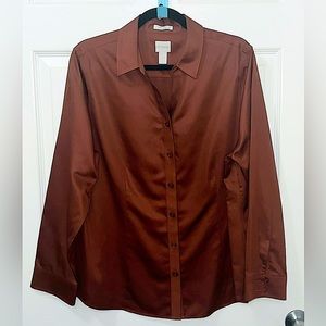 New Chico's Chocolate Brown Button Shirt Size Large